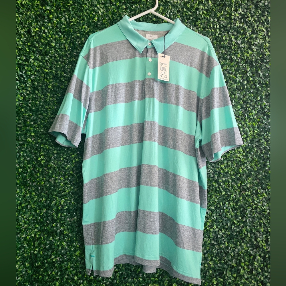Adidas Men's Mint & Gray Wide-Stripe Polo Shirt Size 2XL